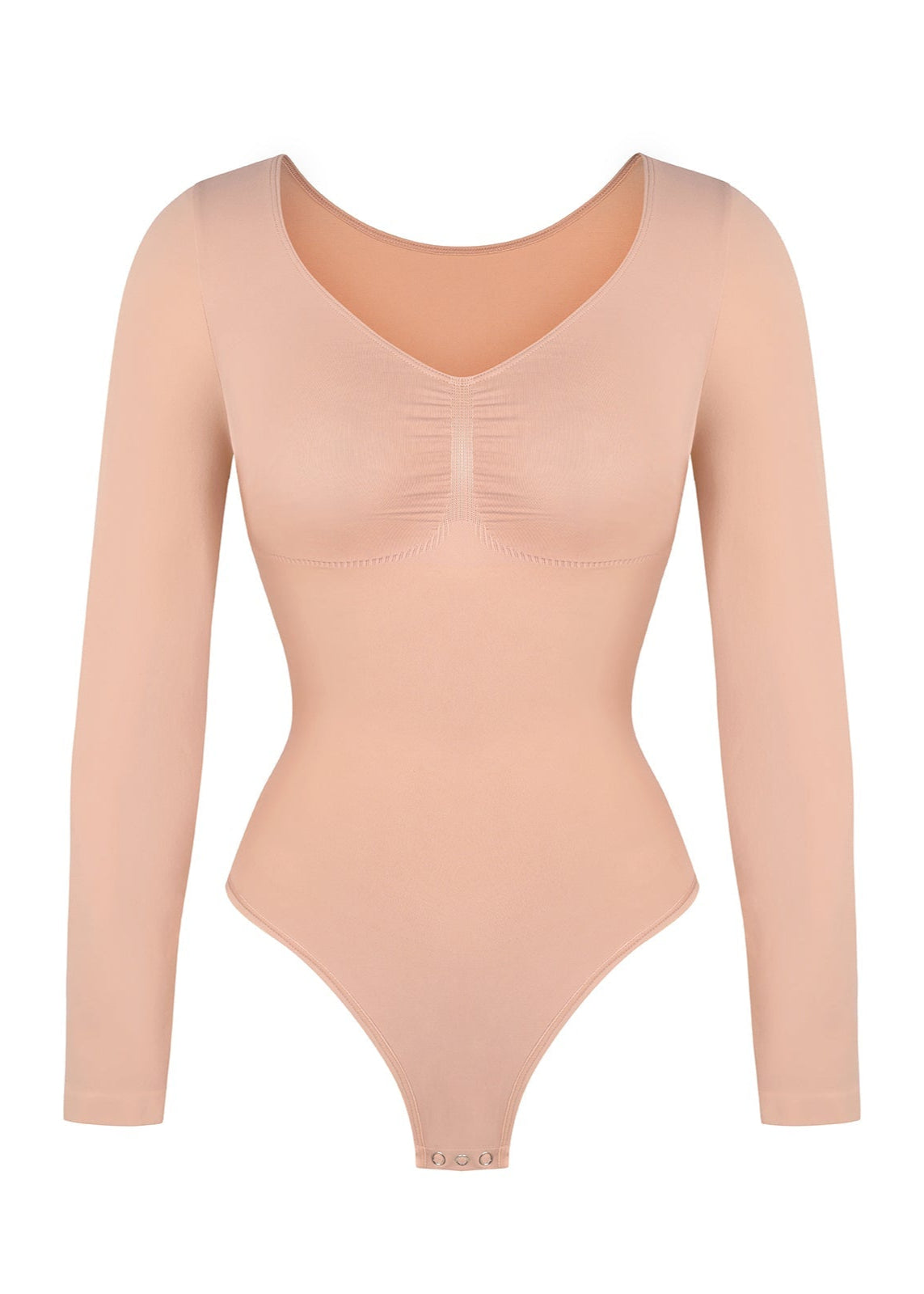 Marcella - Seamless Long Sleeve Thong Bodysuit with Chest Support & Tummy Control - Bella Fit USBlackXS