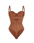 Monica - One - Piece Thong Bodysuit with Underwire, Removable Waist Straps & Abdomen Shaping - Bella Fit USBrownS