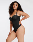 Monica - One - Piece Thong Bodysuit with Underwire, Removable Waist Straps & Abdomen Shaping - Bella Fit USBlackS