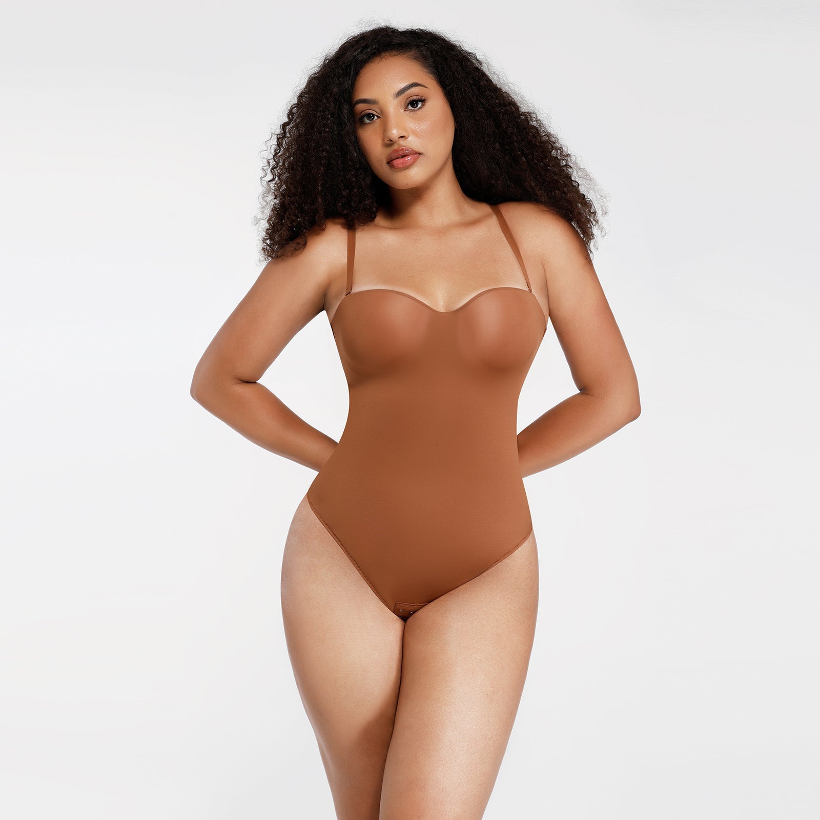Monica - One - Piece Thong Bodysuit with Underwire, Removable Waist Straps & Abdomen Shaping - Bella Fit USBrownS
