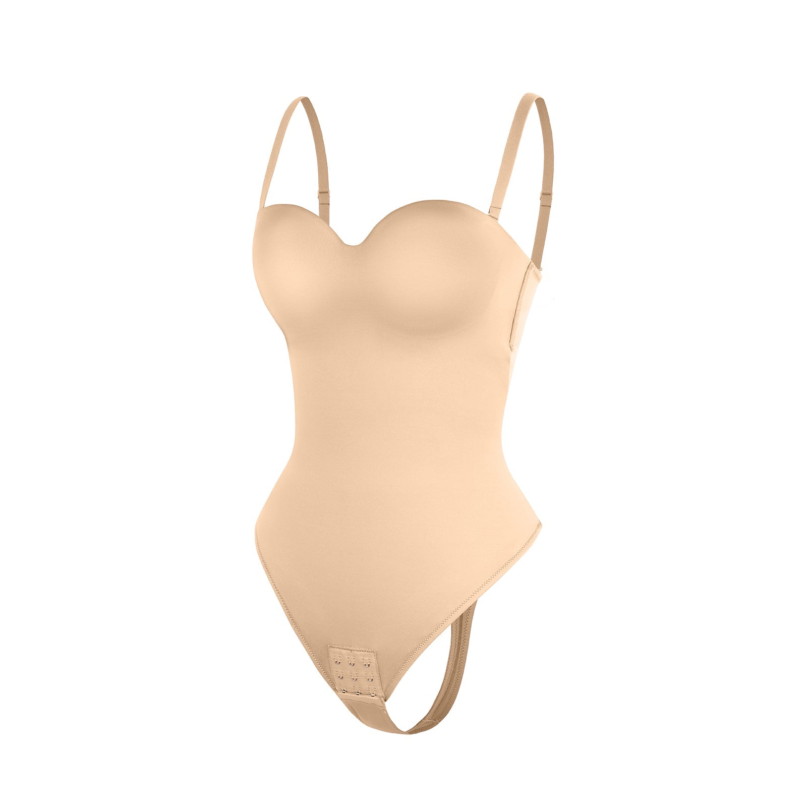 Monica - One - Piece Thong Bodysuit with Underwire, Removable Waist Straps & Abdomen Shaping - Bella Fit USBeigeS