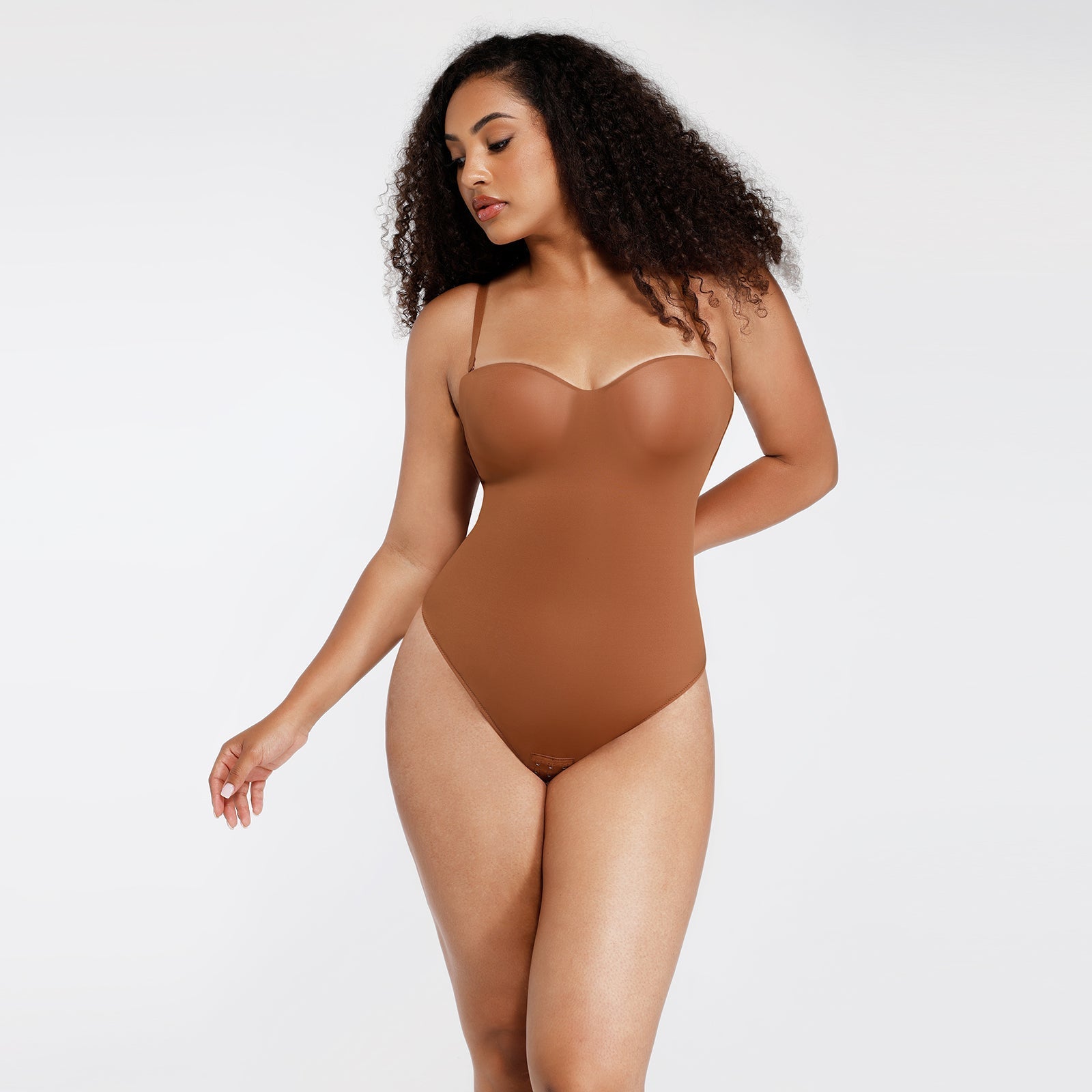 Monica - One - Piece Thong Bodysuit with Underwire, Removable Waist Straps & Abdomen Shaping - Bella Fit USBrownS