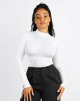 Rosina - Eco - friendly Seamless Thong Bodysuit with Long Sleeves & Turtle Neck - Bella Fit USWhiteXS/S