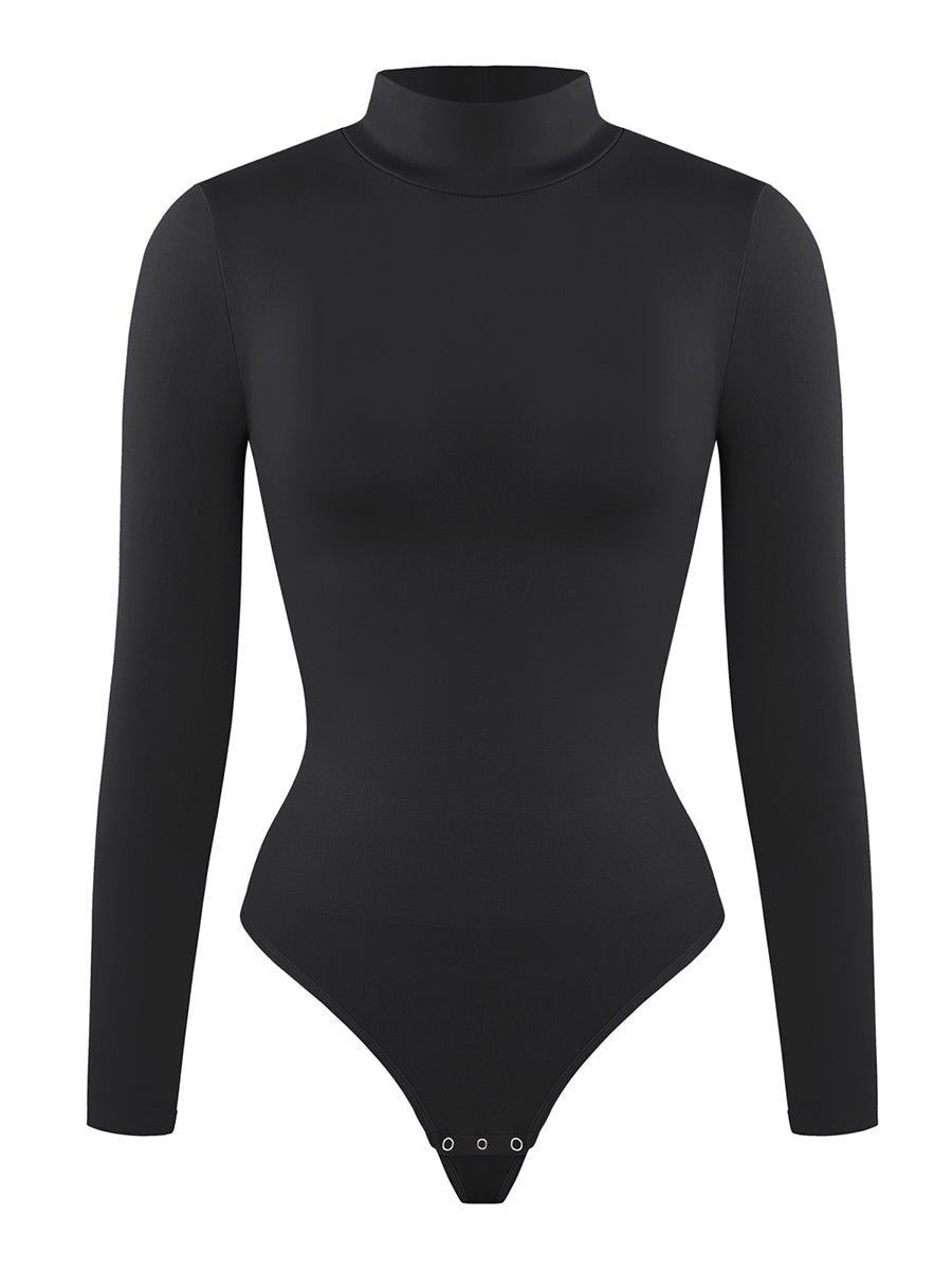 Rosina - Eco - friendly Seamless Thong Bodysuit with Long Sleeves & Turtle Neck - Bella Fit USWhiteXS/S