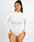Rosina - Eco - friendly Seamless Thong Bodysuit with Long Sleeves & Turtle Neck - Bella Fit USWhiteXS/S