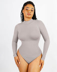 Rosina - Eco - friendly Seamless Thong Bodysuit with Long Sleeves & Turtle Neck - Bella Fit USGreyXS/S