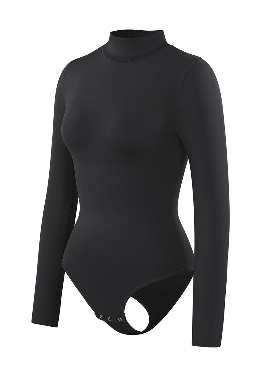 Rosina - Eco - friendly Seamless Thong Bodysuit with Long Sleeves & Turtle Neck - Bella Fit USWhiteXS/S