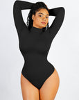 Rosina - Eco - friendly Seamless Thong Bodysuit with Long Sleeves & Turtle Neck - Bella Fit USGreyXS/S