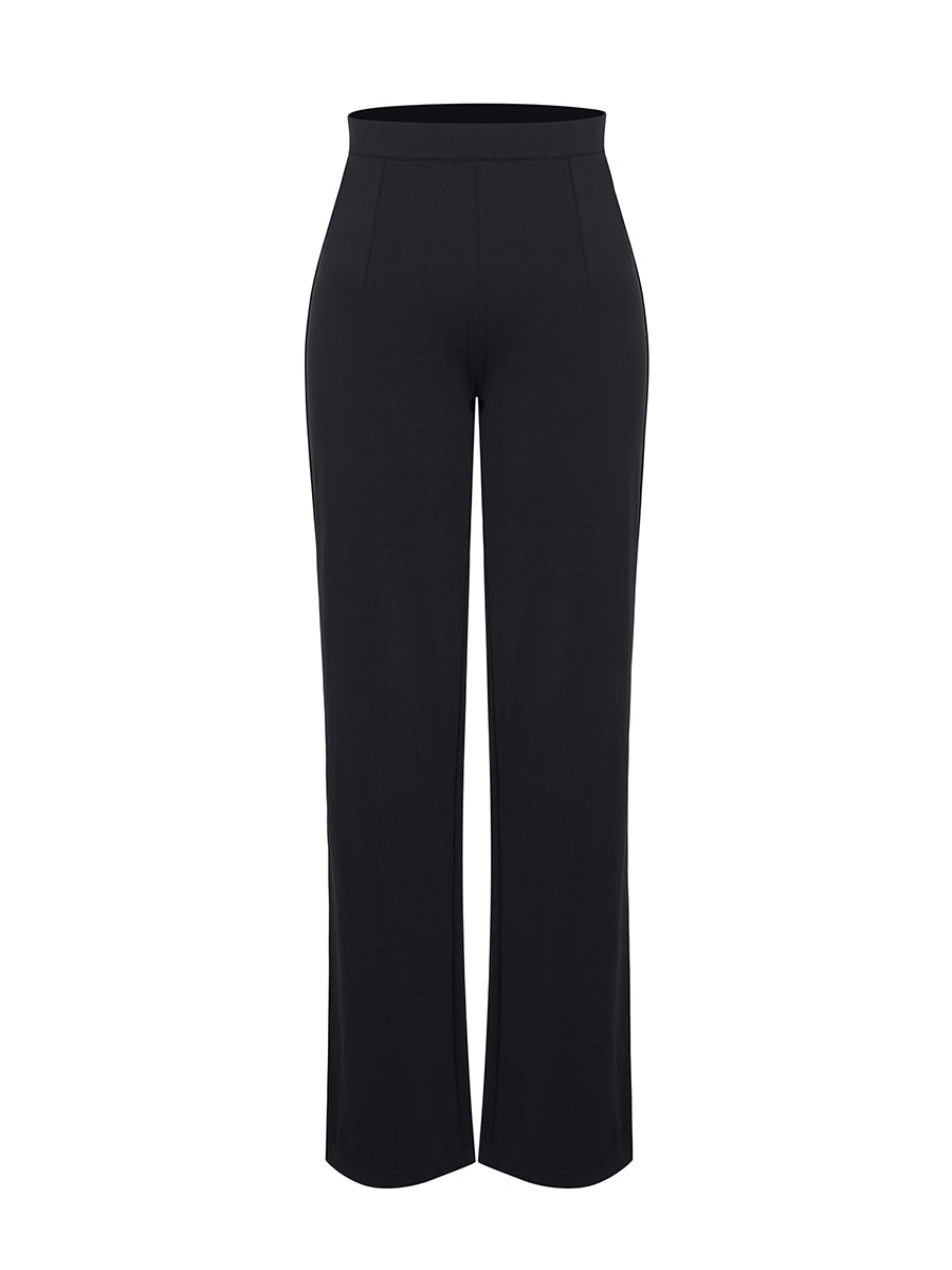 Larisa - Waist Trimming Straight-leg Pants with Built-in Shaping Shorts - Bella Fit USSBlack