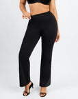 Larisa - Waist Trimming Straight-leg Pants with Built-in Shaping Shorts - Bella Fit USSBlack