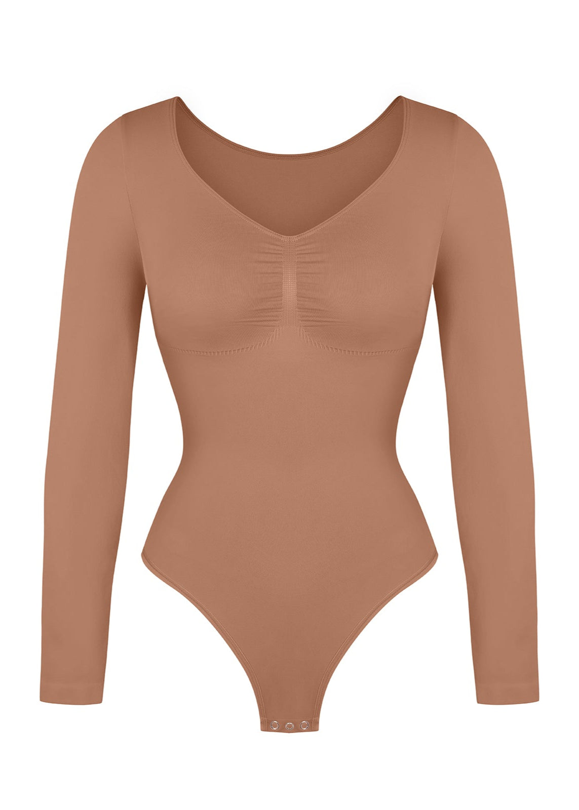 Marcella - Seamless Long Sleeve Thong Bodysuit with Chest Support &amp; Tummy Control - Bella Fit USBlackXS