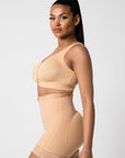 Rose - Booty Lifting Shorts With Front Zipper - Bella Fit USSBeige