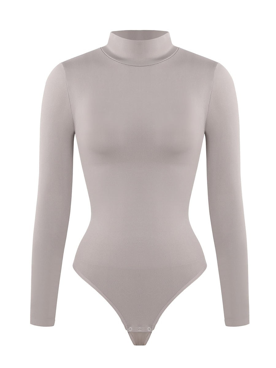 Rosina - Eco - friendly Seamless Thong Bodysuit with Long Sleeves &amp; Turtle Neck - Bella Fit USWhiteXS/S