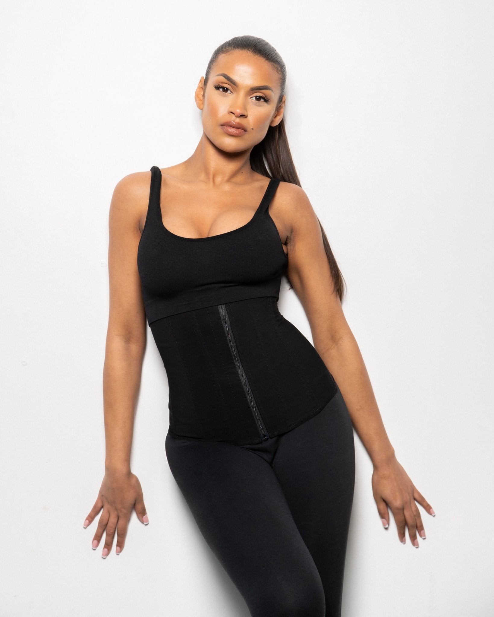 Tara - Waist Trainer with Zipper and Hooks - 9 Steel Bones - Bella Fit USSBlack